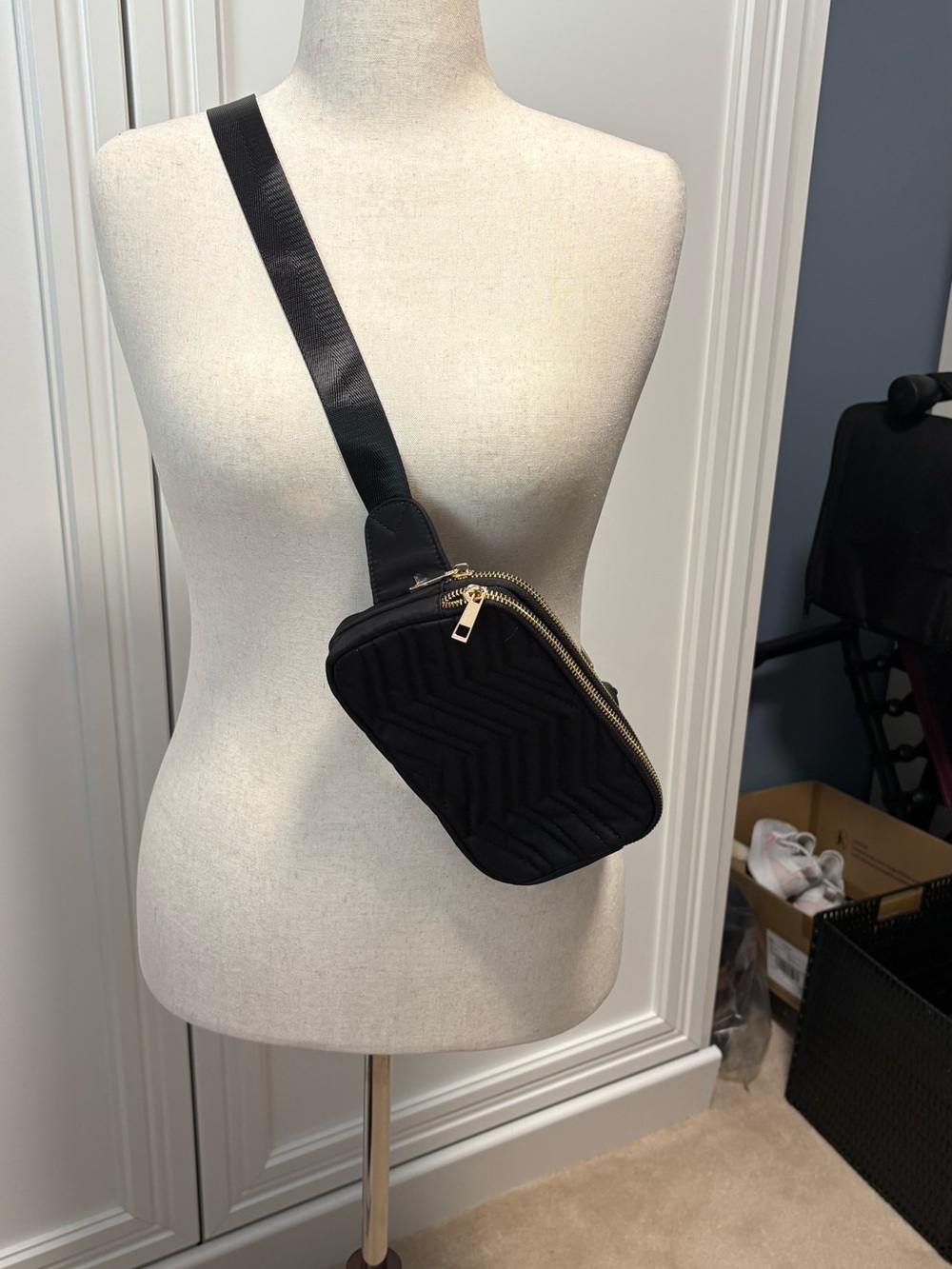 Black Quilted Crossbody Belt Bag